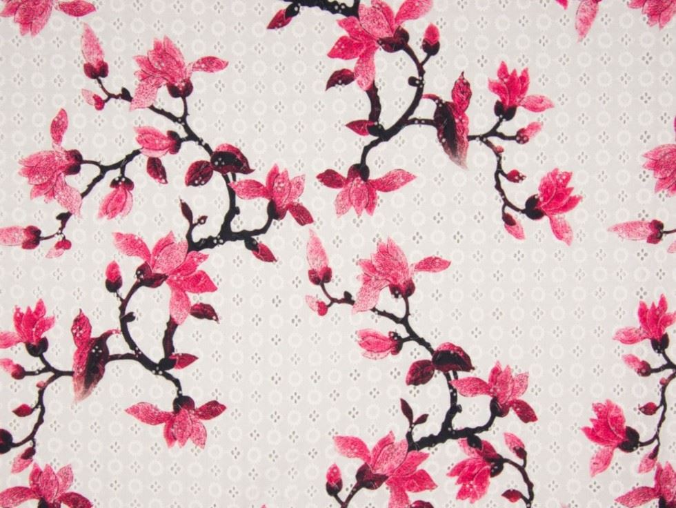 Fuchsia Deadstock Embroidered 100% Cotton Fabric