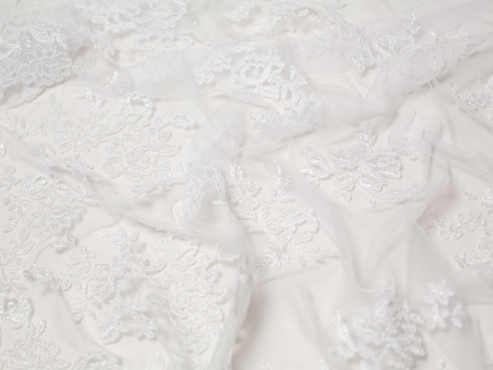 Minerva Core Range Naomi Embroidered Lace Fabric White
 