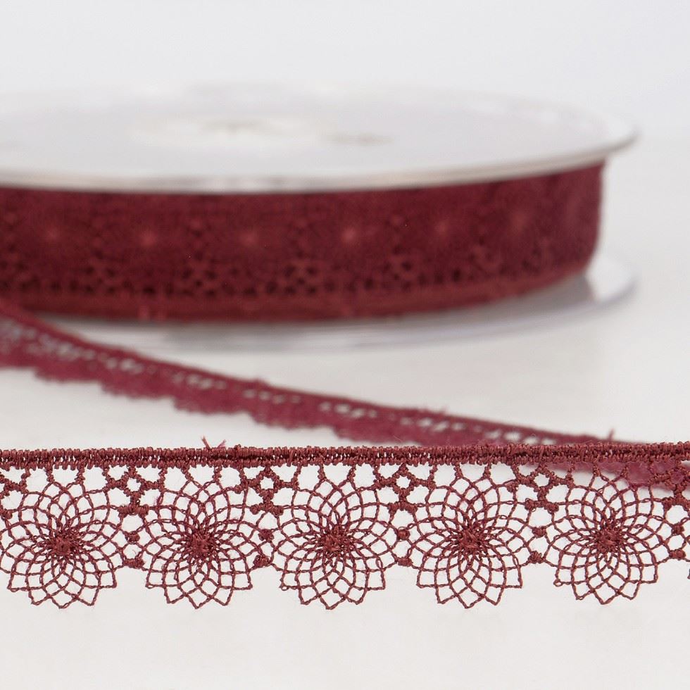 Stephanoise Embroidery Tulle Lace Trim Burgundy
 