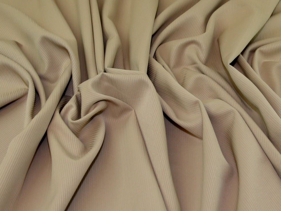 Beige Deadstock Textured Polyester Suiting Fabric