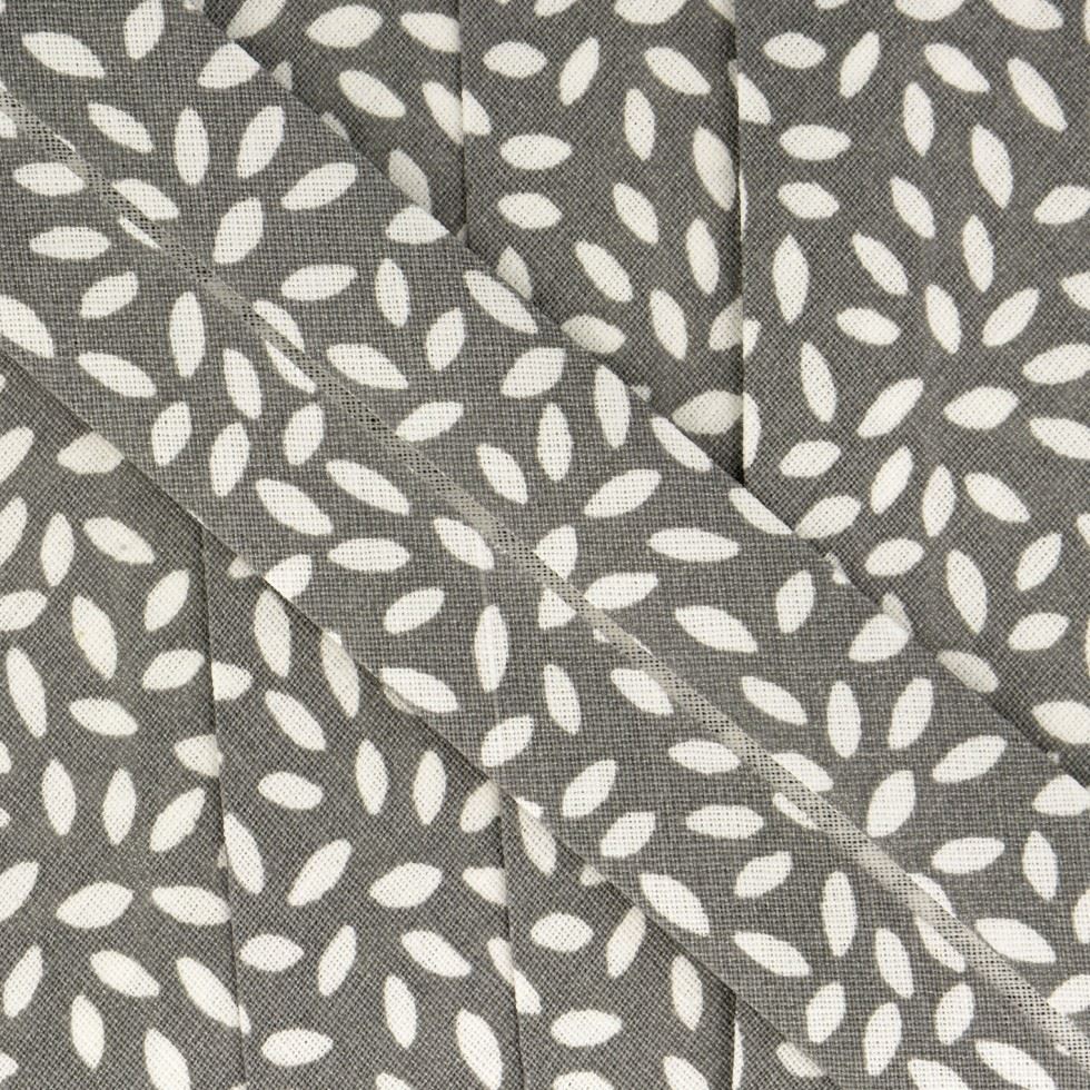 Stephanoise Leaves Bias Binding Tape Grey
 
