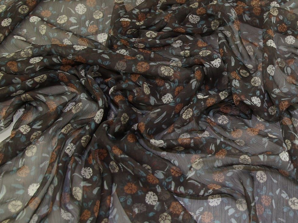 Brown Deadstock Silk Crinkle Sheer Chiffon Fabric