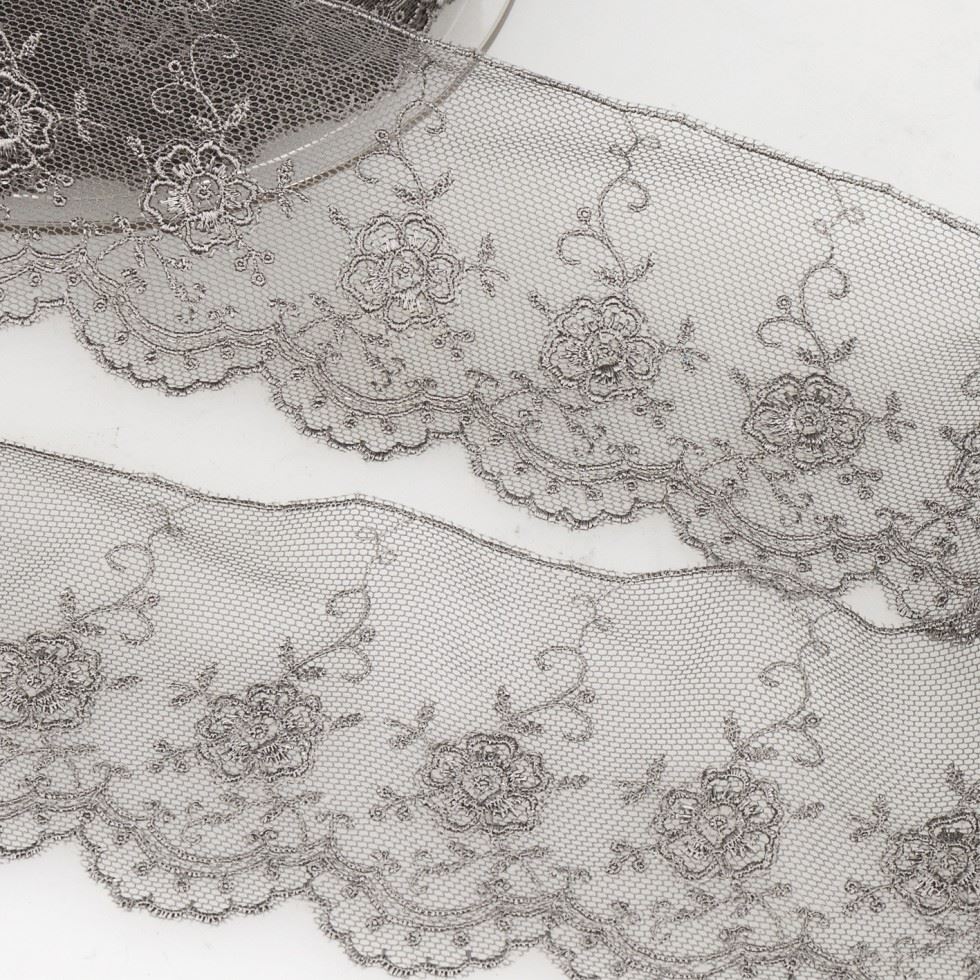 Stephanoise Valenciennes Lace Trim Medium Grey
 