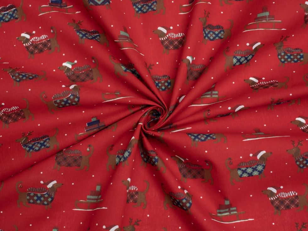 Red Printed Polycotton Fabric