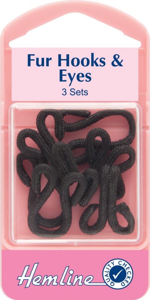 Hemline Black Fur Coat Hook & Eyes