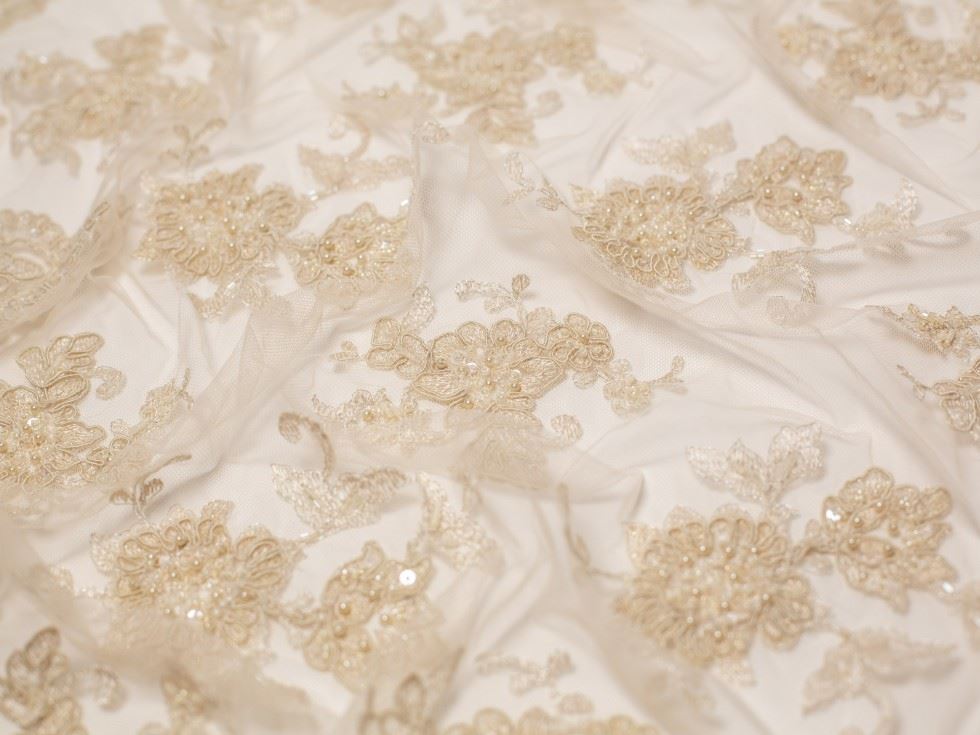 Minerva Core Range Cappuccino Zara Beaded Lace Fabric