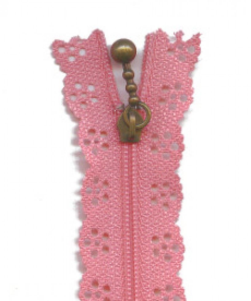 Flower Lace Dress Zips Rose Pink