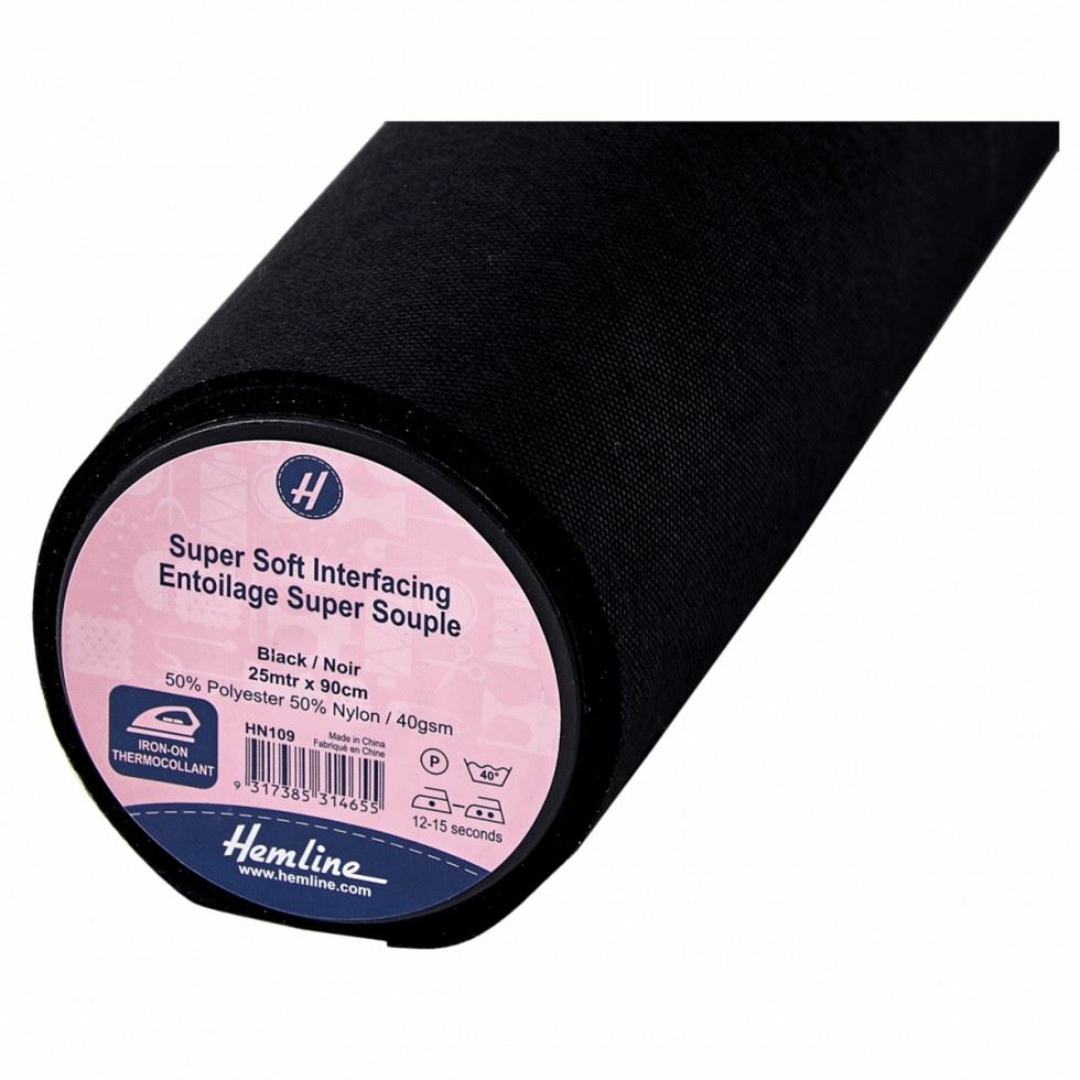 Hemline Black Super Soft Light Iron On Interfacing