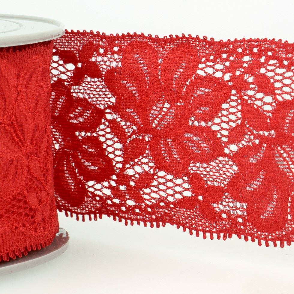 Stephanoise Stretch Lace Trim Red
 