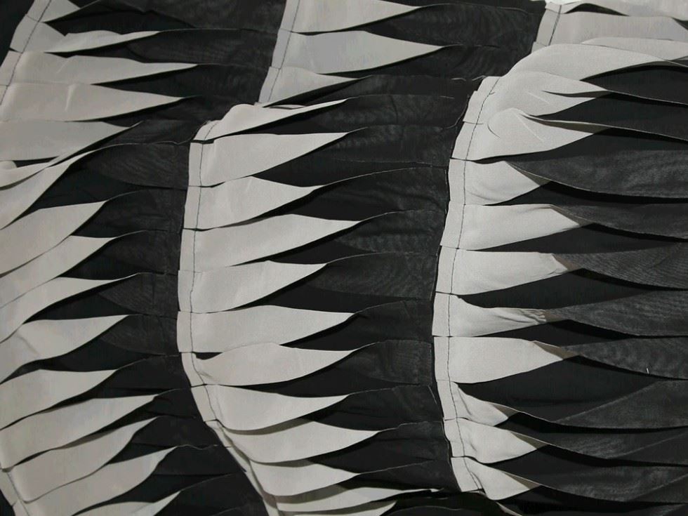 Black & Grey Deadstock Embroidered Sheer Chiffon Fabric