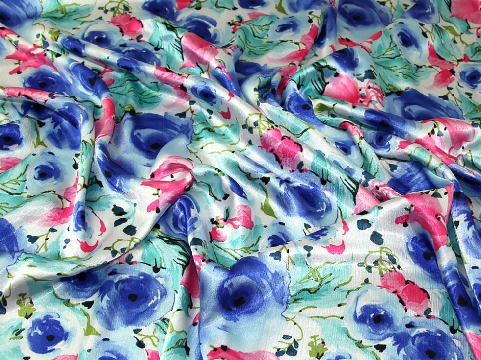 Turquoise Deadstock Crinkle Satin Fabric