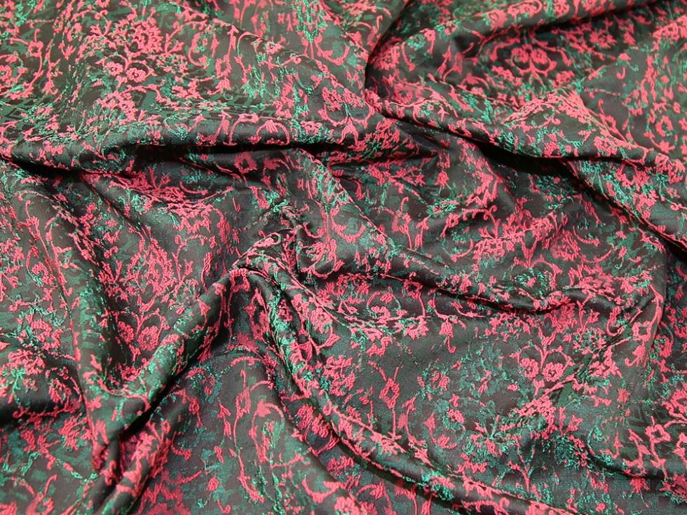 Rose & Emerald Deadstock Woven Brocade Fabric