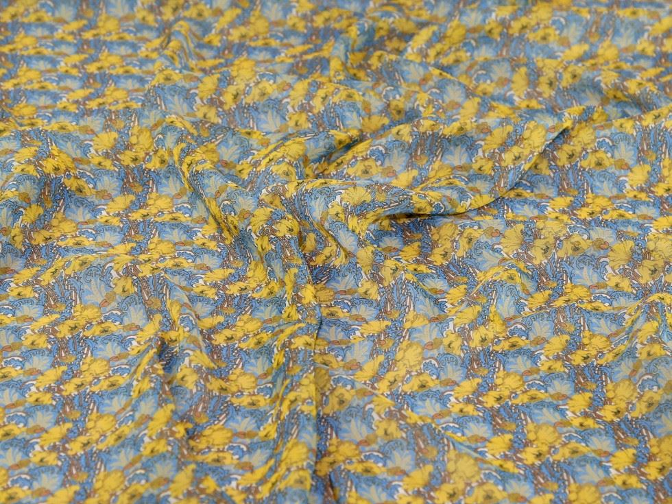 Liberty London Yellow & Blue Clementina Regent Silk Sheer Chiffon Fabric