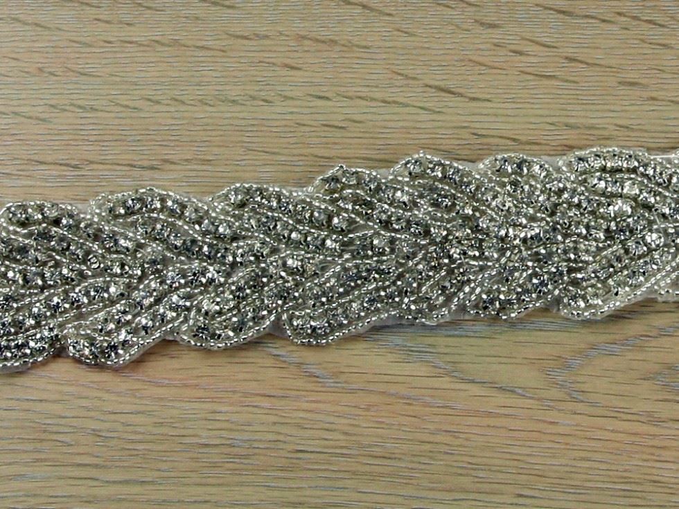 Silver Crystal Diamante Lace Trim