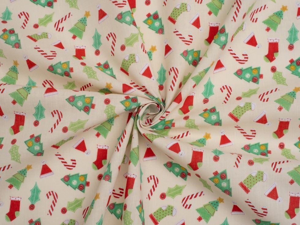 Cream Printed Polycotton Fabric