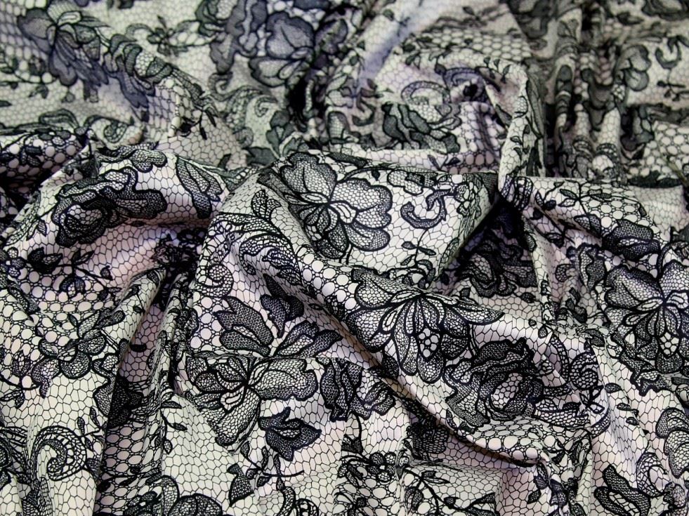 Blush & Black Deadstock Stretch Woven Satin Fabric