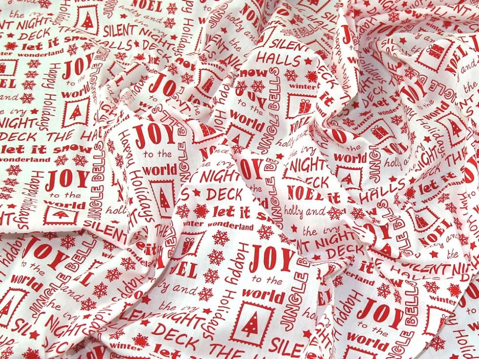 Printed Polycotton Fabric White Red
 