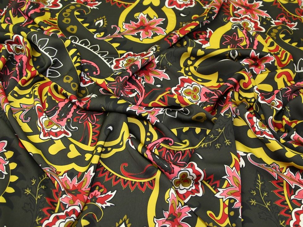 Lady Mcelroy Khaki Multi Crepe De Chine Fabric