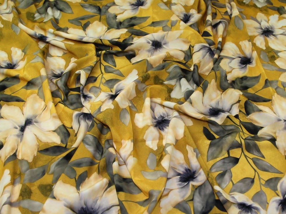 John Louden Ochre Stretch Woven Crepe Fabric