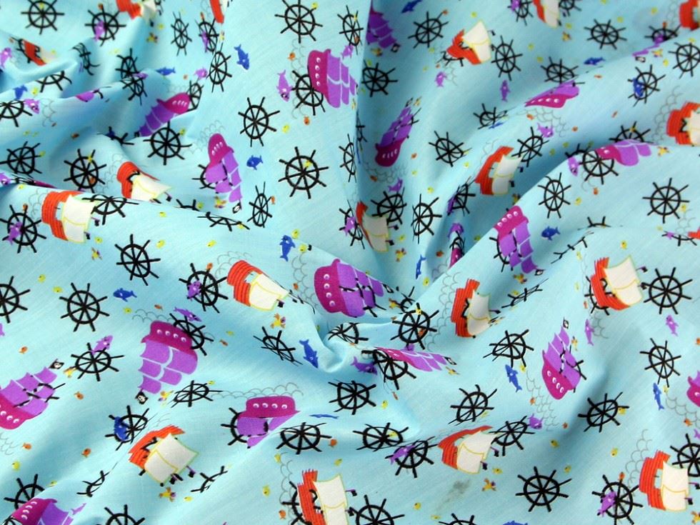 Printed Polycotton Fabric Turquoise & Purple
 