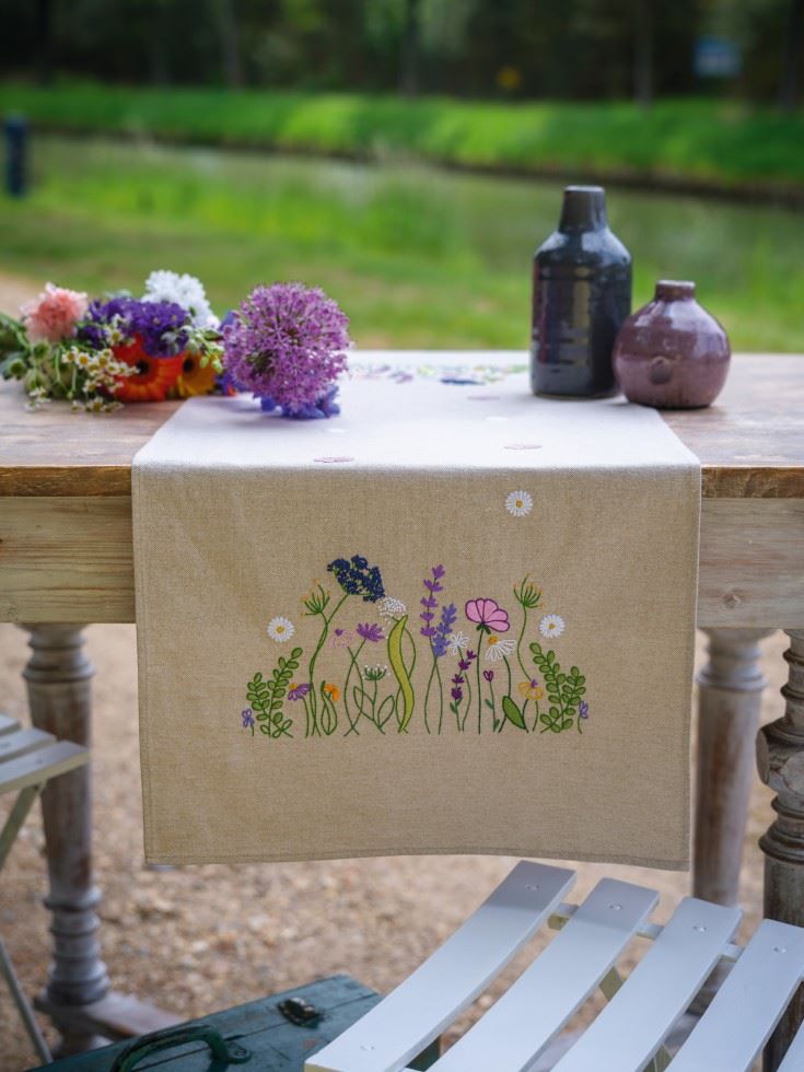 Vervaco Embroidery Kit Table Runner Purple Garden Splendor