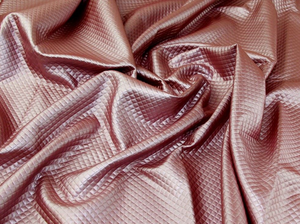 Rose Deadstock Quilted Pu Textured Stretch Knit Fabric