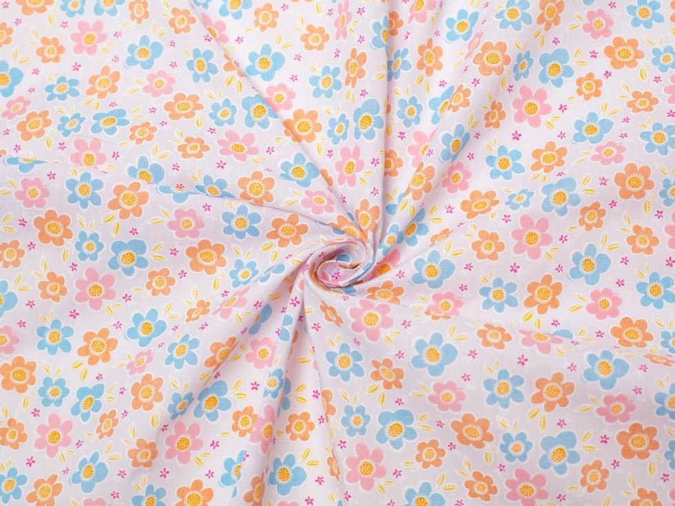 White Printed Polycotton Fabric