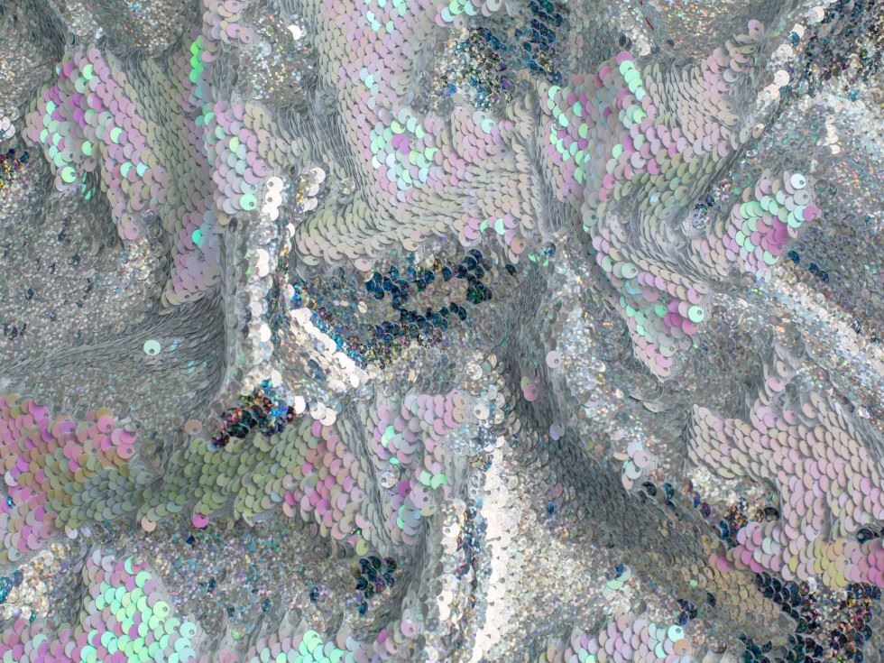 Minerva Core Range Reversible Flip Sequin Mesh Fabric Silver
 