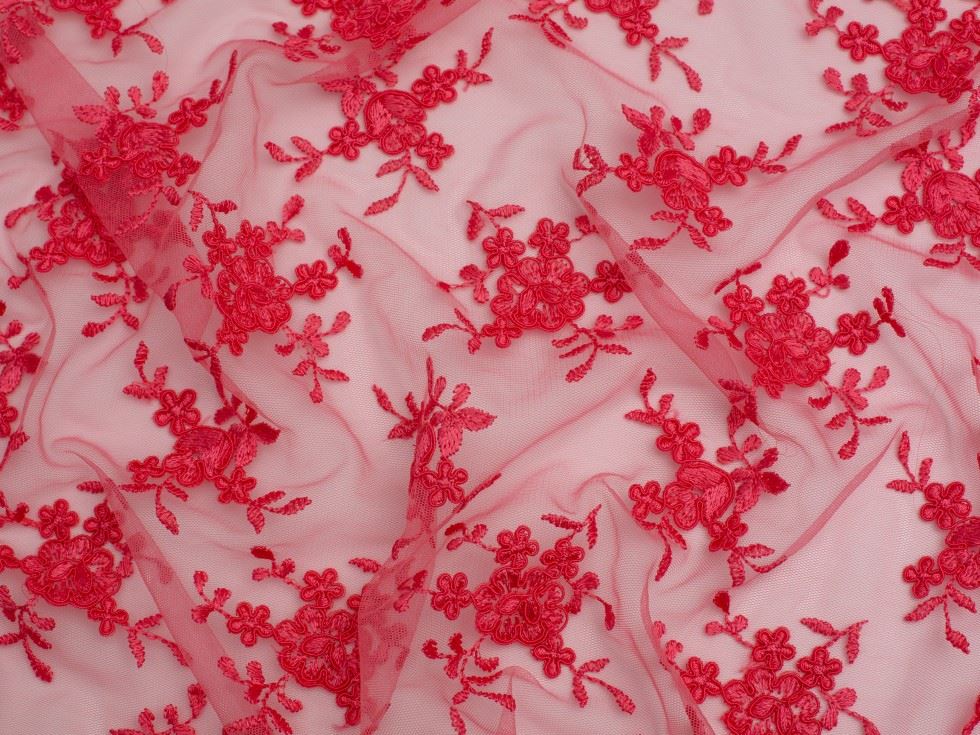 Minerva Core Range Coral Embroidered Tulle Lace Fabric
