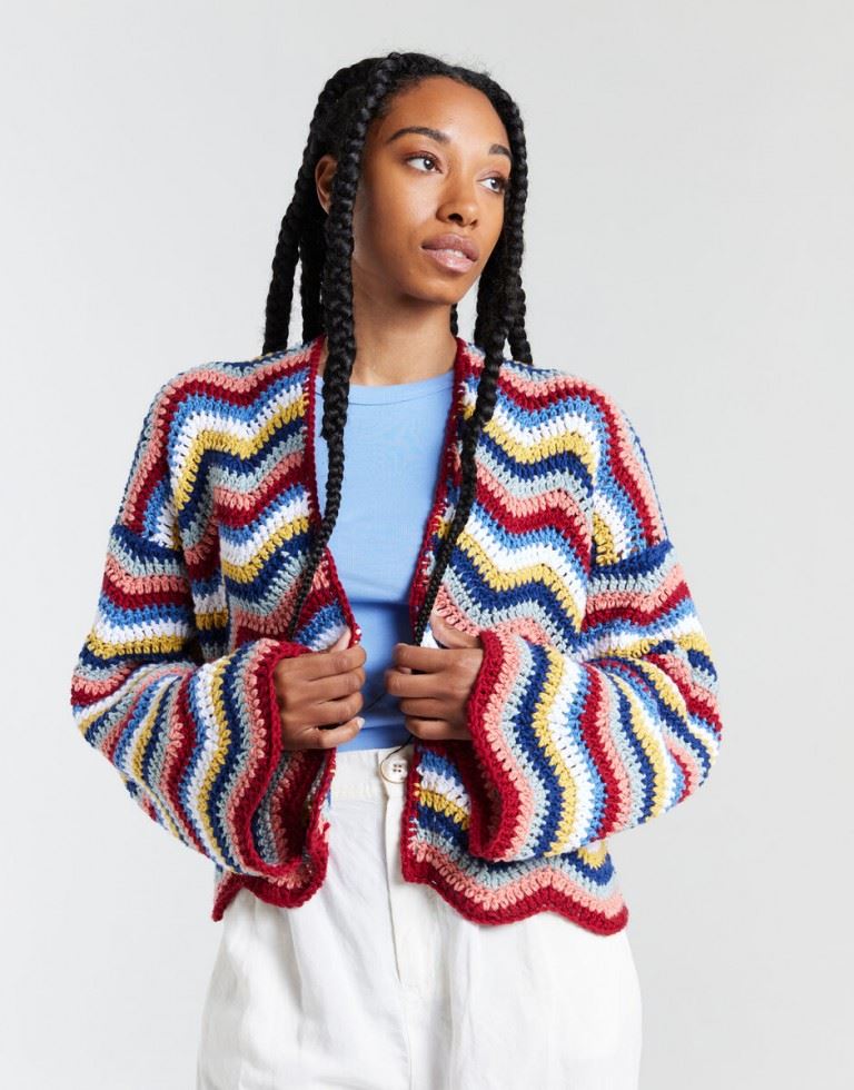 Wool and the Gang Shiny Happy Cotton Aran Crochet Pattern Malibu Cardigan