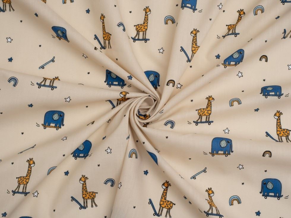 Beige Printed Polycotton Fabric