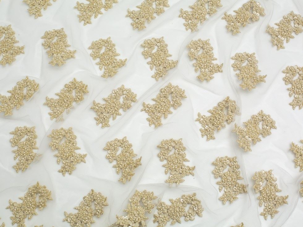 Minerva Core Range Gold Beaded Embroidered Tulle Lace Fabric
