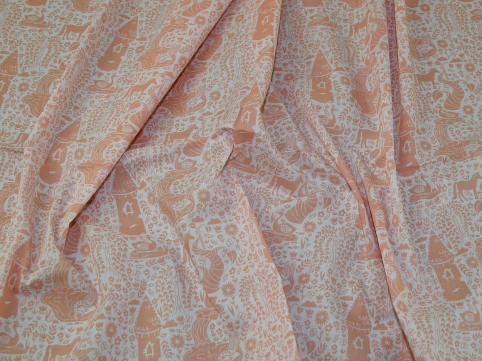 Peach Printed Polycotton Fabric