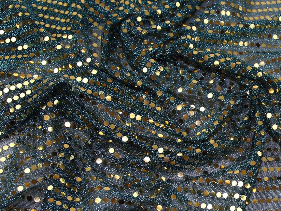 Gold On Turquoise Deadstock Sequin Stretch Knit Fabric