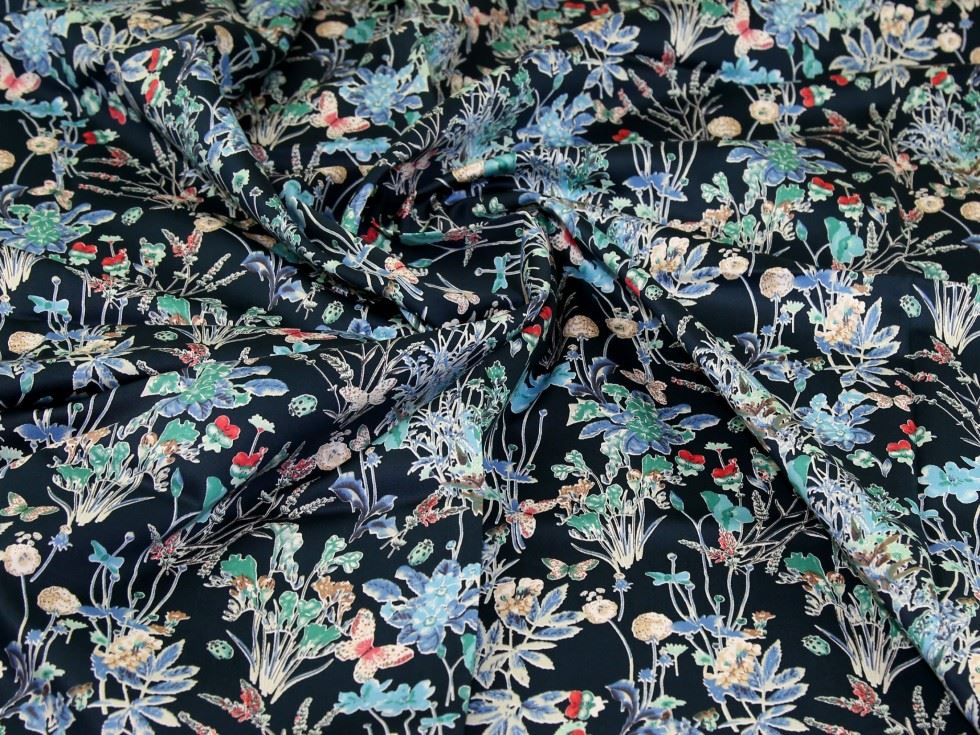 Woven Stretch Cotton Sateen Fabric Navy