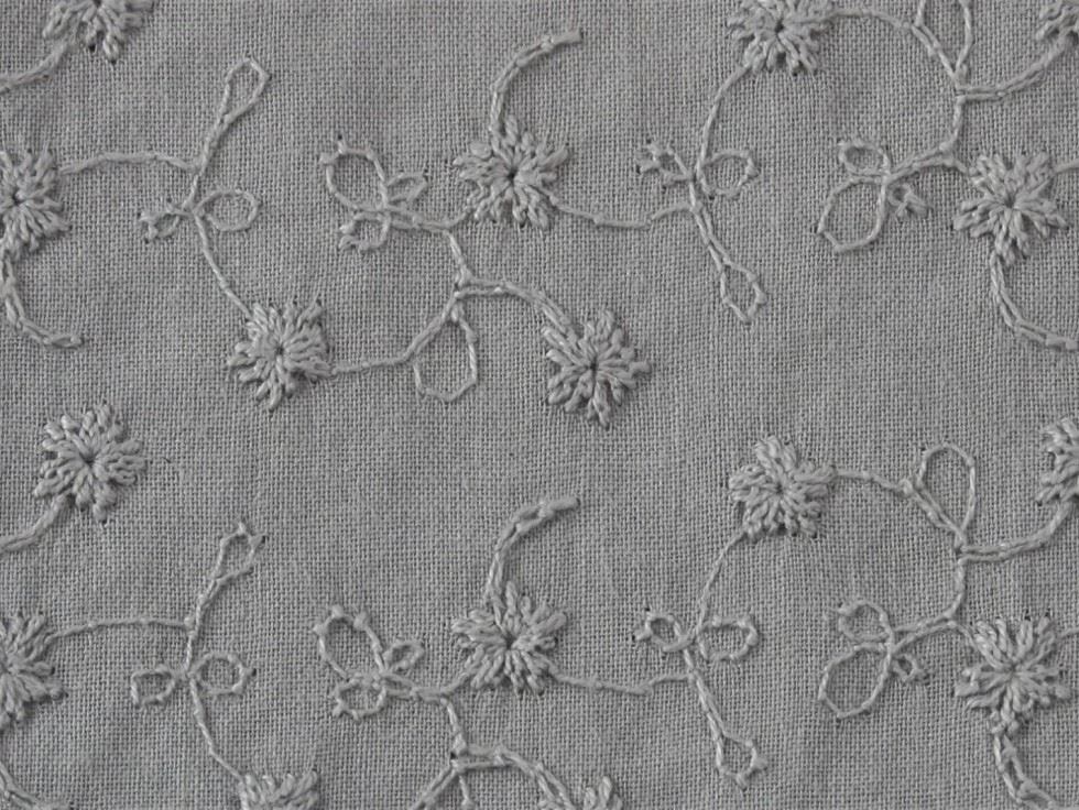 Grey Embroidered Cotton Lawn Fabric
