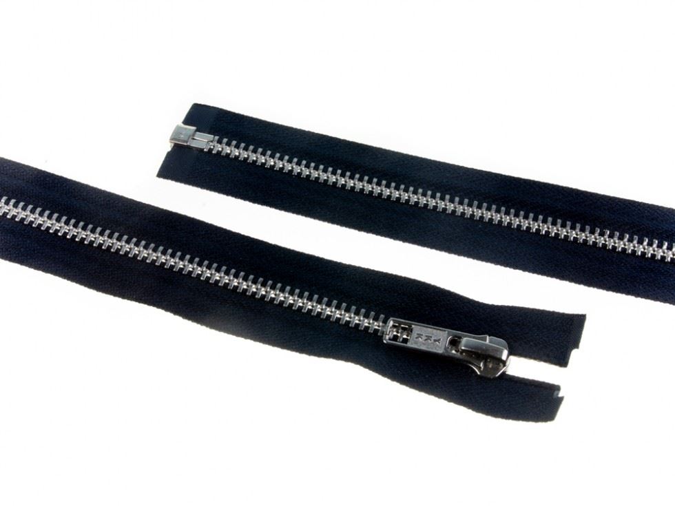 YKK Silver Metal Open End Zips Navy Blue
