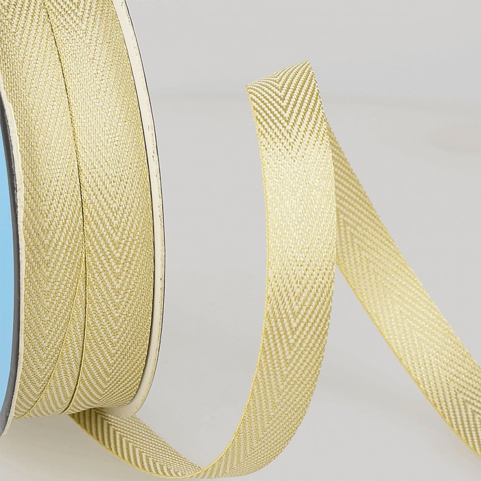 Stephanoise Metallic Twill Tape White & Light Gold
 