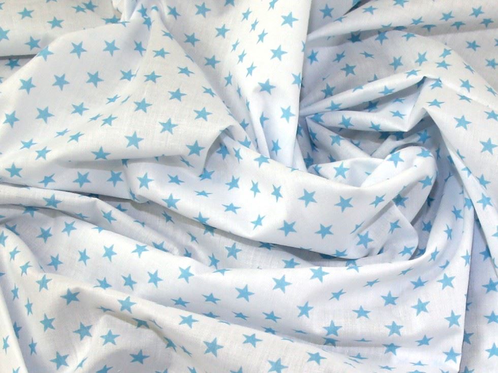 Minerva Core Range Printed Polycotton Fabric White & Pale Blue
 