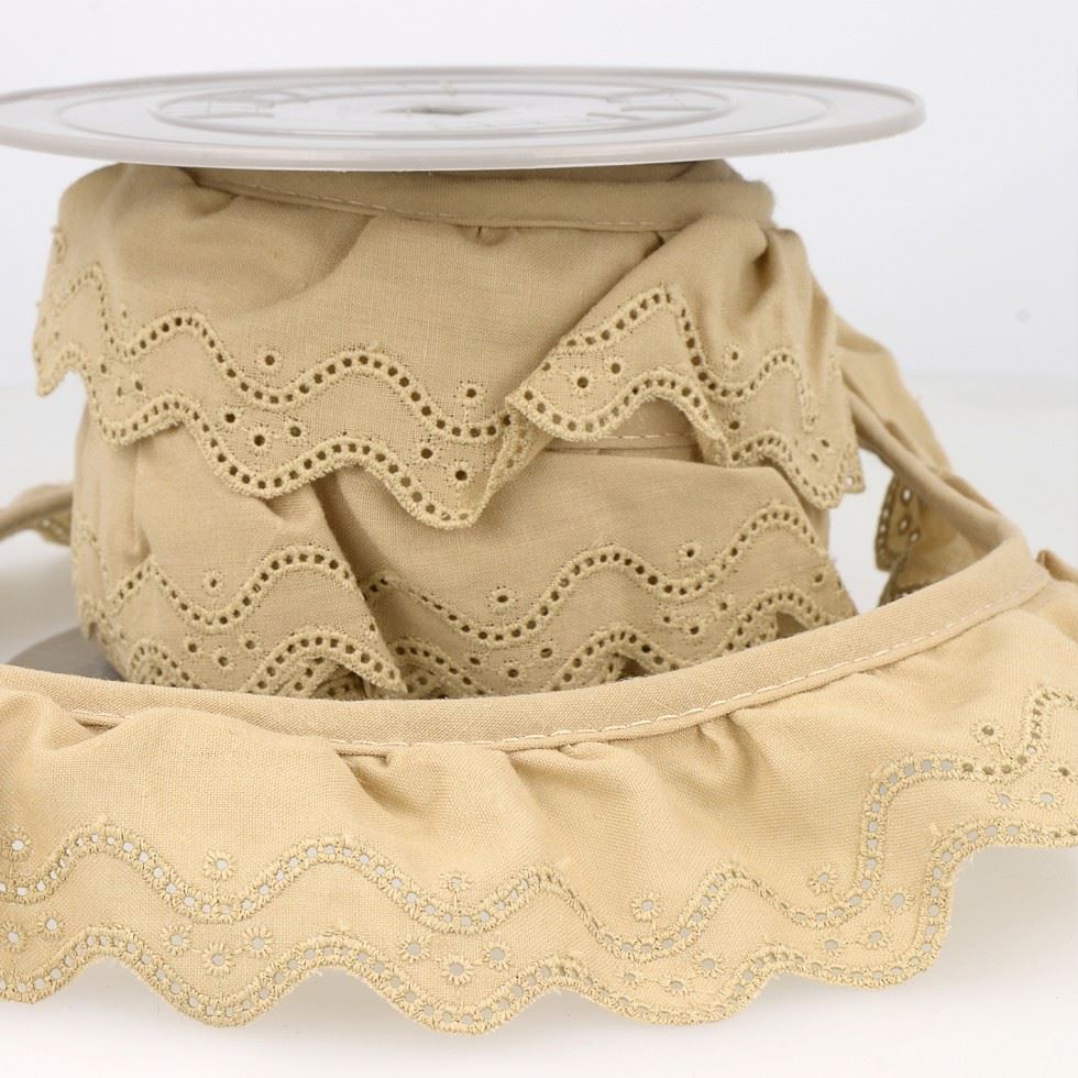 Stephanoise Eyelet Gathered Lace Trim Beige
 