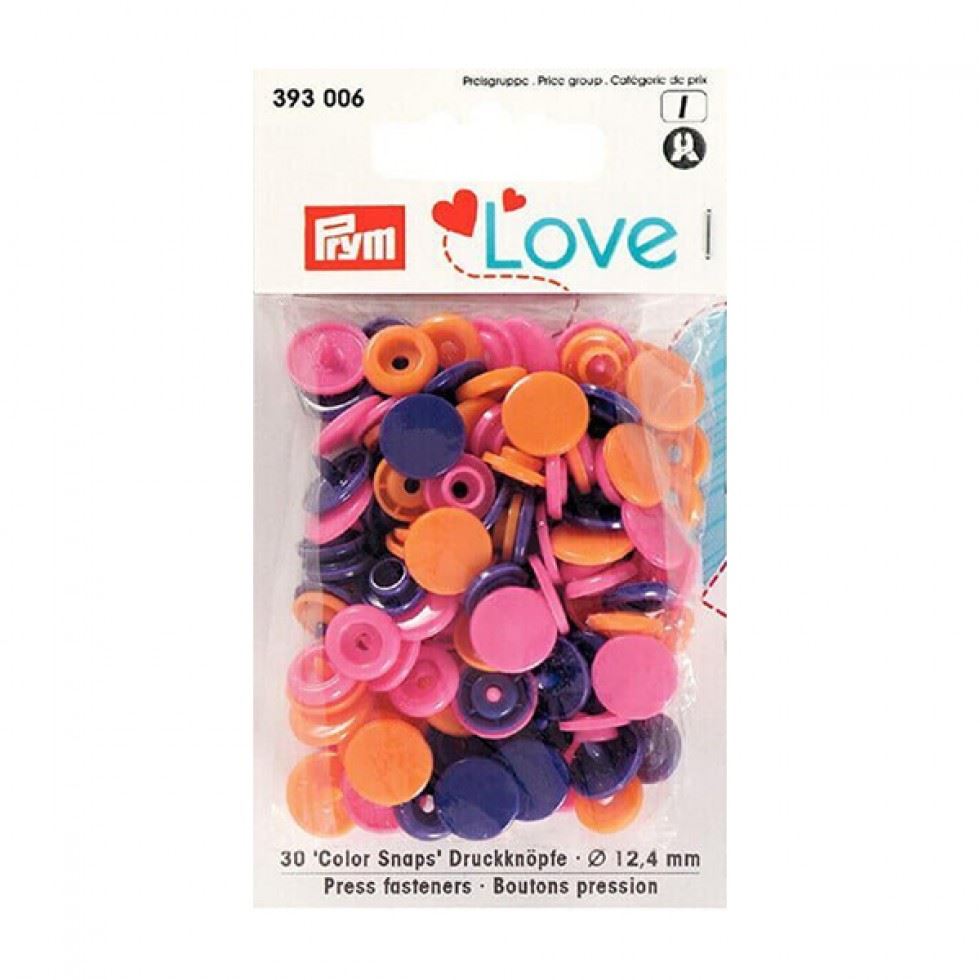 Prym Love Round Snaps Press Fasteners Orange Pink Purple
 
