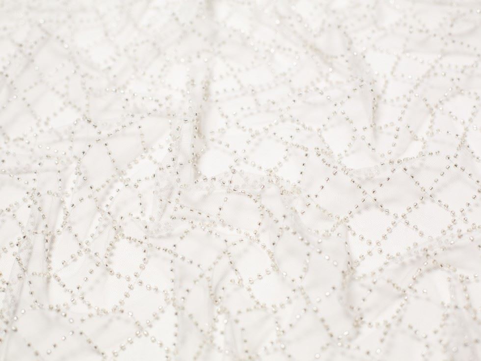Minerva Core Range Penelope Beaded Lace Fabric Ivory
 