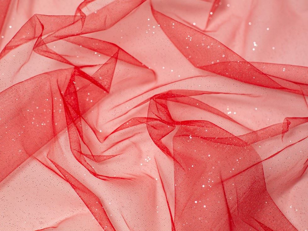 Minerva Core Range Glitter Tulle Net Fabric Red
 
