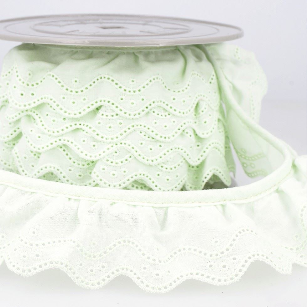 Stephanoise Eyelet Gathered Lace Trim Nile Green