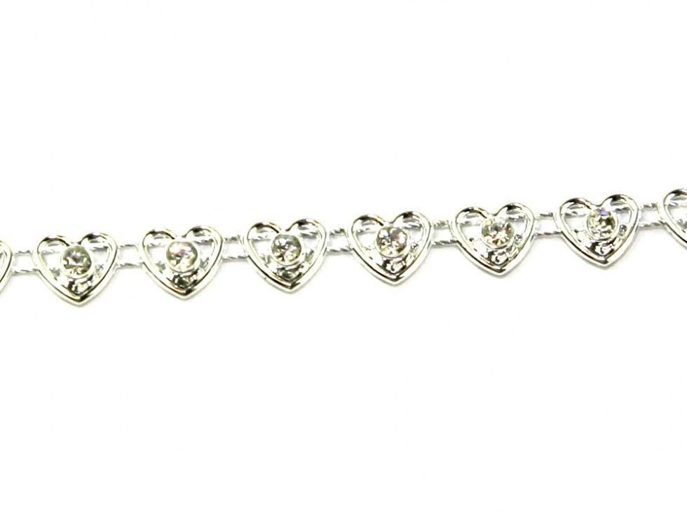 Silver Heart Diamante Trim (Value Roll)