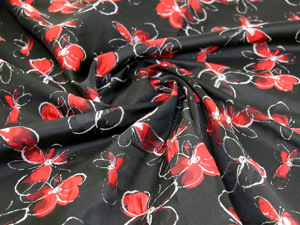 Deadstock Textured Brocade Fabric Red & Black