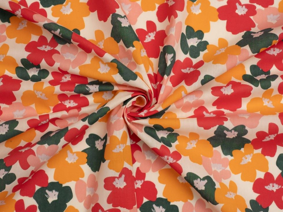 Cream Printed Polycotton Fabric