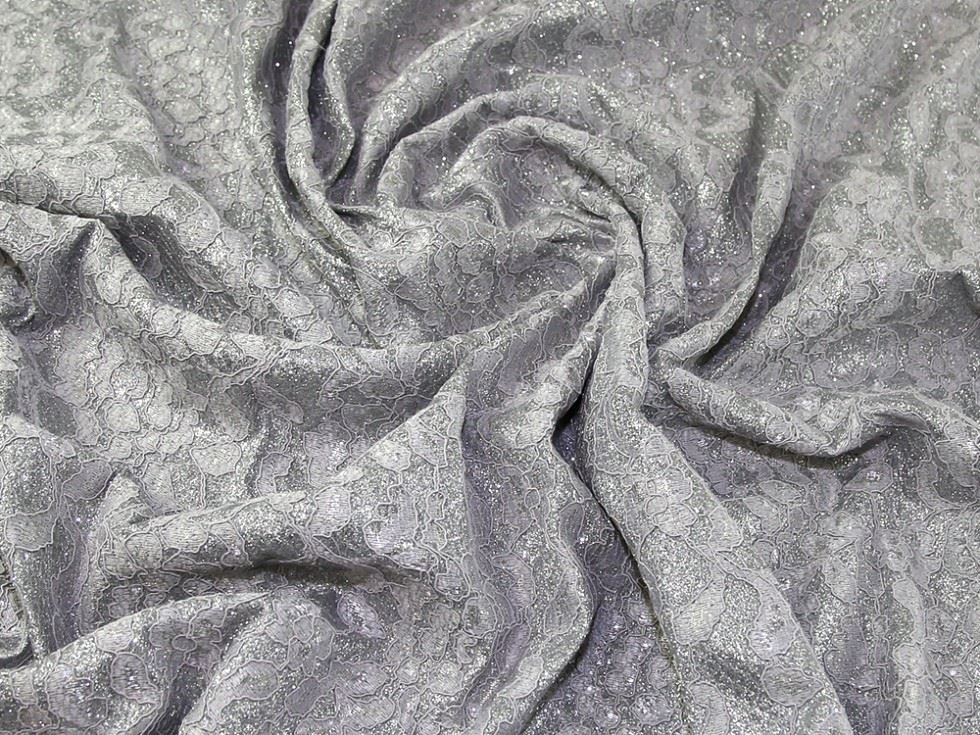 Silver Deadstock Glitter Satin Lace Fabric