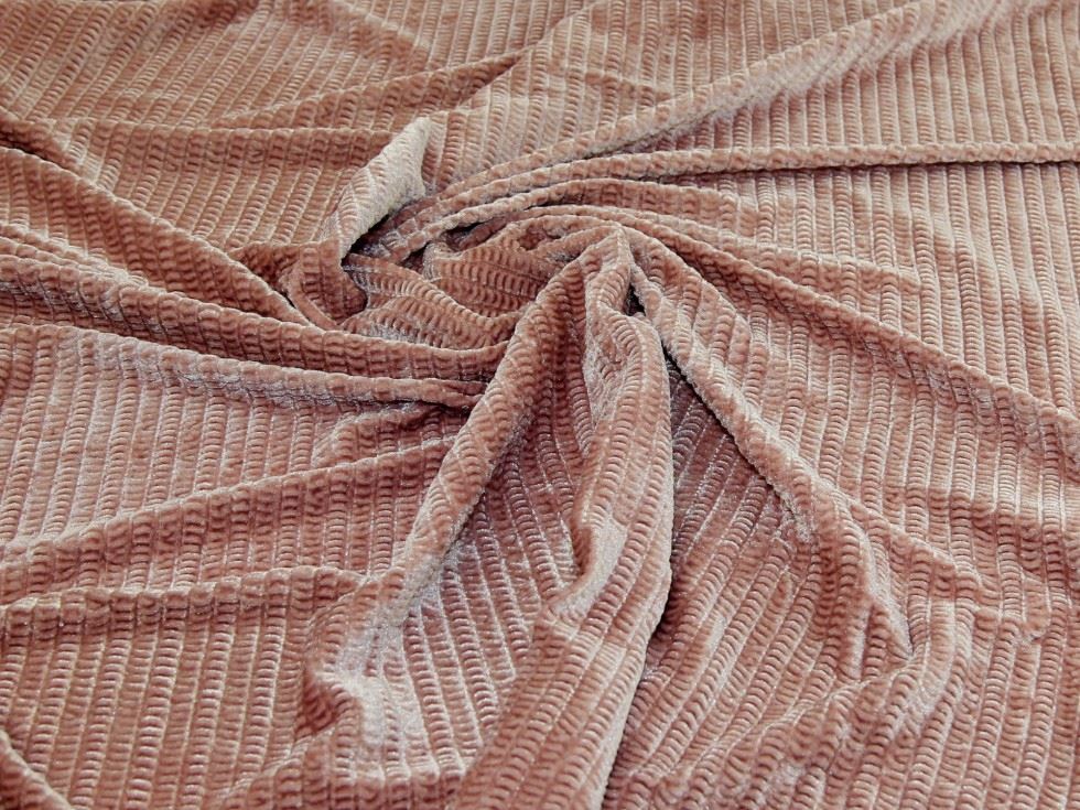 Dusky Pink Deadstock Pleated Velvet Stretch Knit Fabric