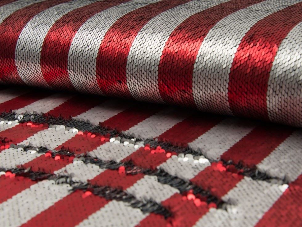 Red & Silver Deadstock Reversible Flip Sequin Mesh Fabric